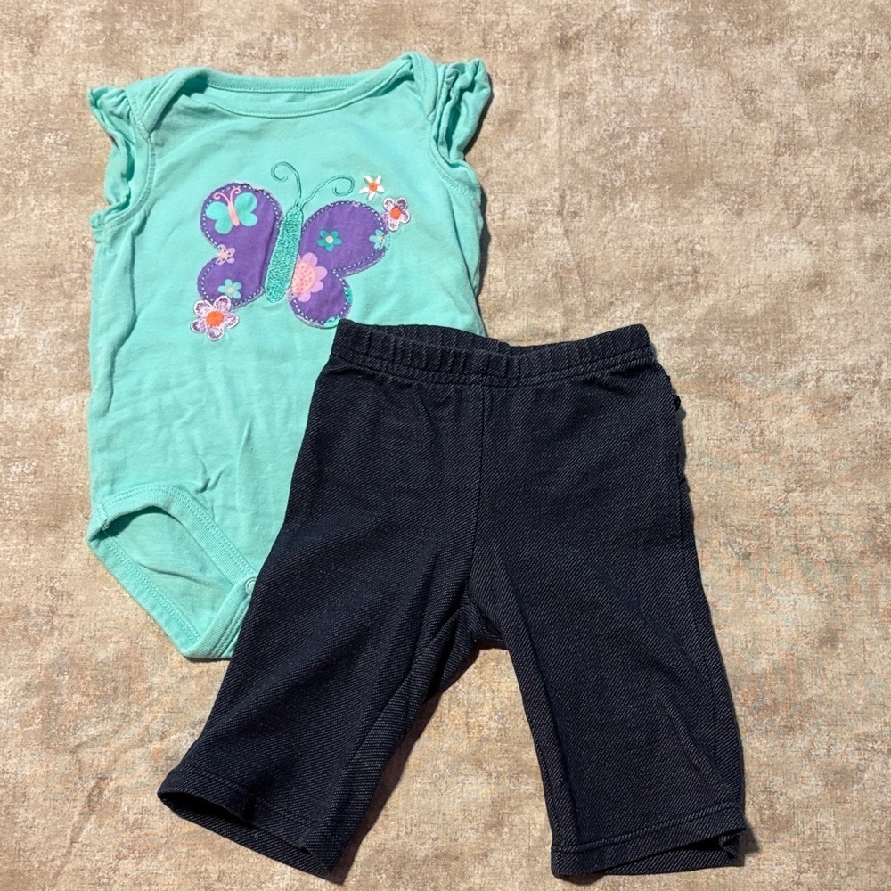 Butterfly Onesie and Jean Legging Pants Set